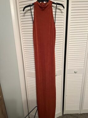 Sleeveless Burnt Orange Halter Dress